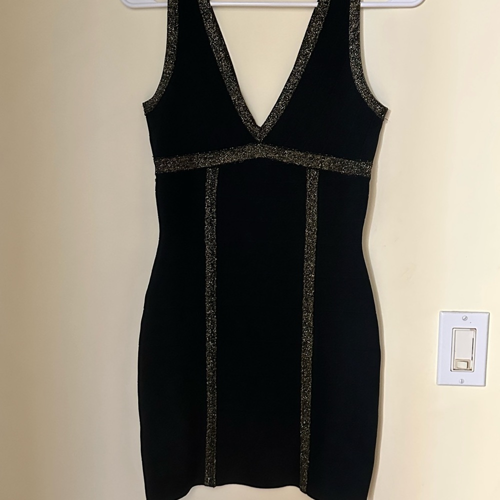 Guess Black and Gold Bandage Dress